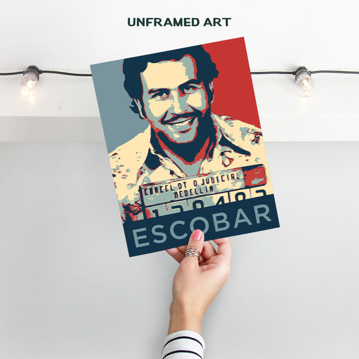 Pablo Escobar Mugshot Wall Art Poster - Mexican Cartel Home Decor, Room Decoration for Bedroom, Living Room, Dorm, Bar, Man Cave - Shepard Fairey Style - Unique Gift for Men, Teens - 8x10 UNFRAMED