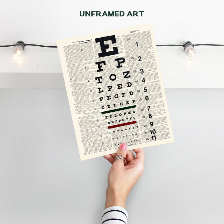 Upcycled Dictionary Wall Art Print - Vintage 8x10 Unframed Photo - Unique Gift for Optometrist, Ophthalmologist, Eye Doctor, Eye Dr, Nurse - Medical Clinic or Office Decor - UNFRAMED Snellen Eye Chart