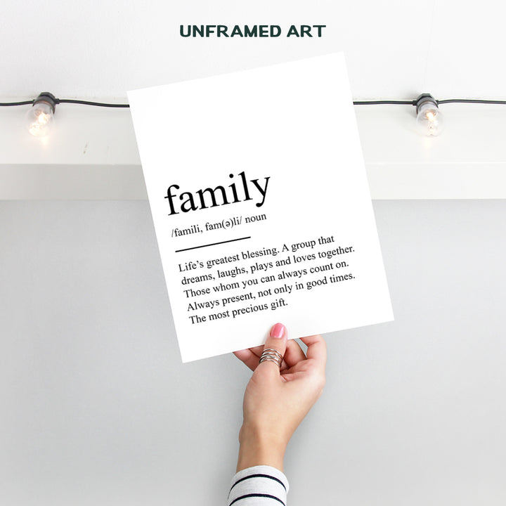 Inspirational Typography Art Print, Family Definition Wall Art Poster -Chic Home Decor for Kitchen, Living Room, Den - Gift for Women, Men - 8x10 Photo Unframed