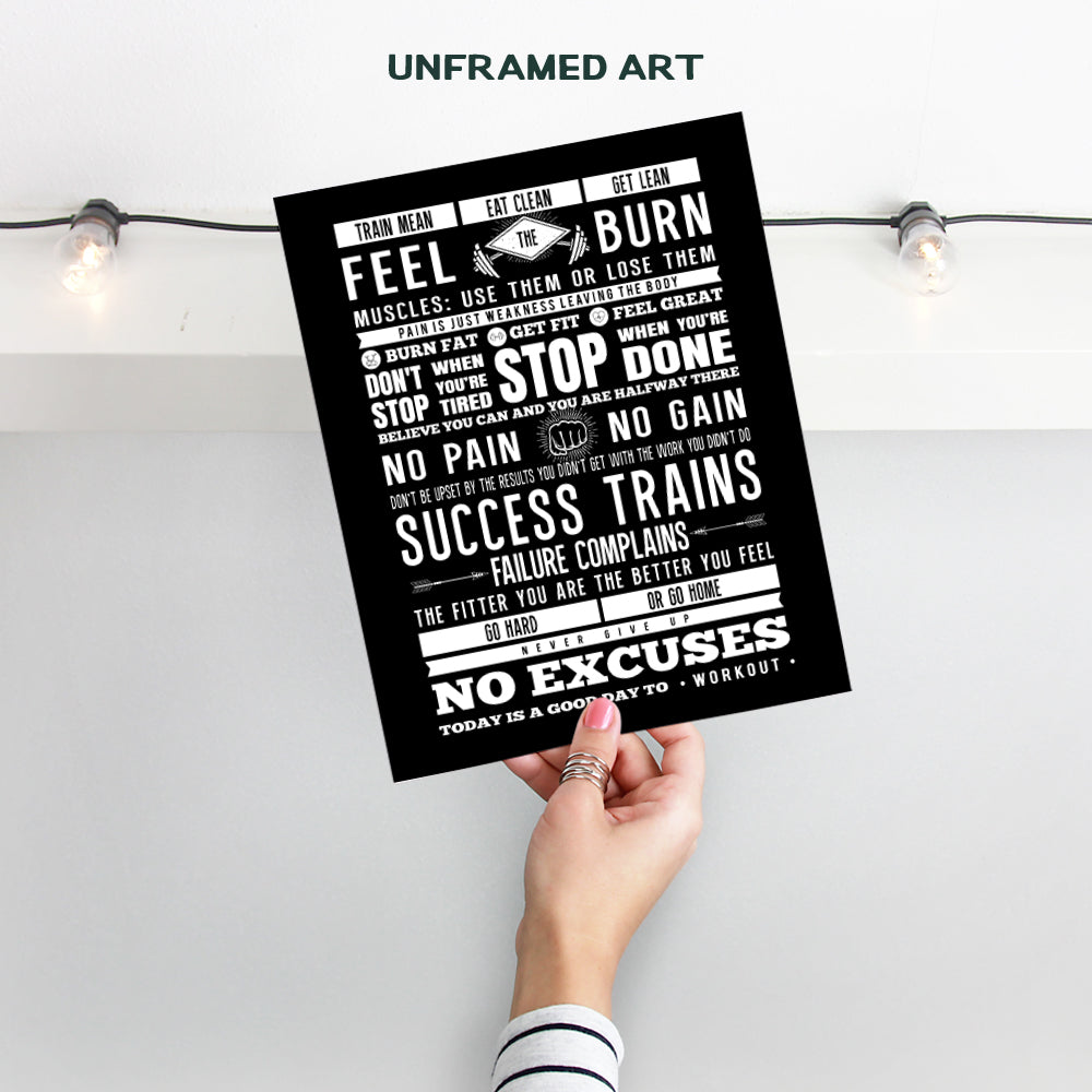 Motivational Workout Typography Art Print - Inspirational Wall Art Poster - Chic Home Decor for Gym, Studio - Gift for Bodybuilding, Weight Lifting, Spin Fans - 8x10 Photo- Unframed