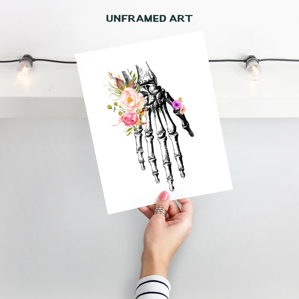 Original Flower Hand Skeleton Wall Art Print - Unique Steampunk Anatomy - Gothic Home Decor for Dr Office - Gift for Doctor, Physician, Nurse, PA - 8x10 Unframed Photos - Orthopedic Bones Poster