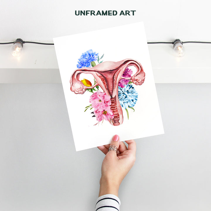 Floral Female Anatomy Wall Art - Gift for Women, OBGYN or Gynecology, Fertility, IVF Doctors Office - Decor for Home, Apartment or Medical Clinic - Uterus Picture Print - 8x10 UNFRAMED