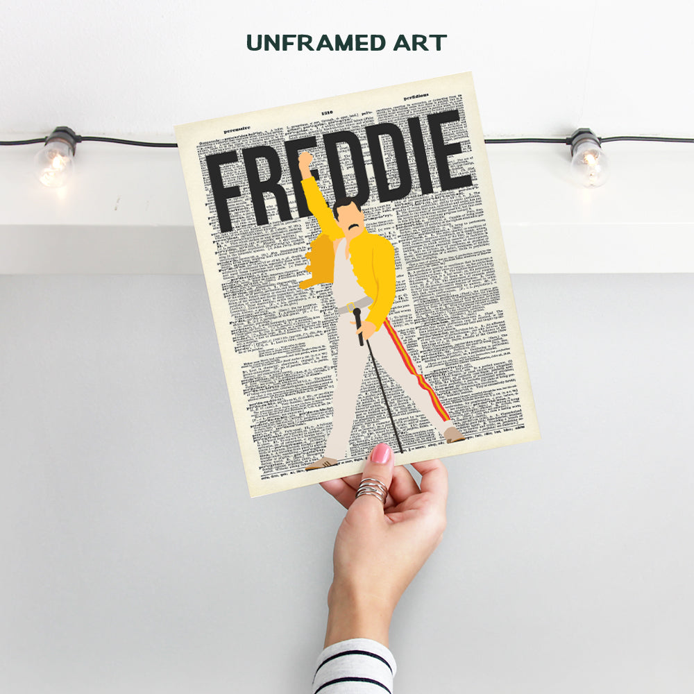 Freddie Mercury Dictionary Art Print - 8x10 Upcycled Page Photo Poster - Home Decor, Room or Dorm Decoration - Cool Unique Gift for Punk Rock, 80s Music, Queen Fan - Unframed Picture