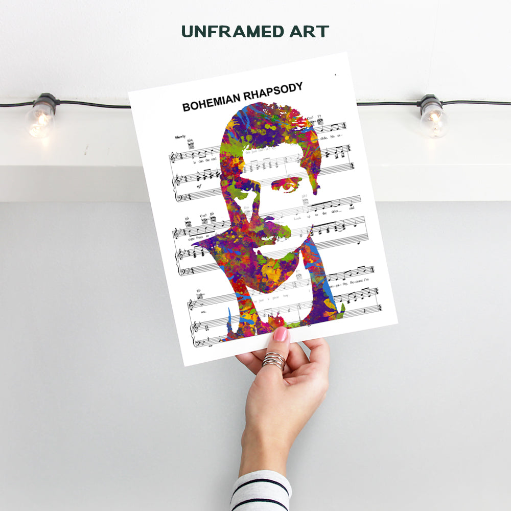 Freddie Mercury Poster - 8x10 Bohemian Rhapsody Poster - Freddie Mercury Merchandise - Queen Sheet Music - 80s Pop Music Gifts - Wall Art Decor