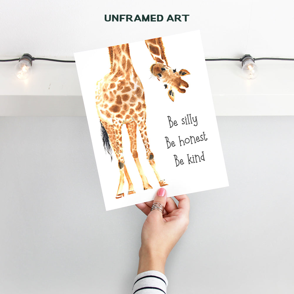 Be Silly Be Honest Be Kind Wall Art - Giraffe Wall Decor - Little Girls Room Decor - Boys Bedroom Decor - Baby Nursery Decor - Toddler Room Decor - Childs Room Decor- Baby Shower Gifts - Kids Wall Art