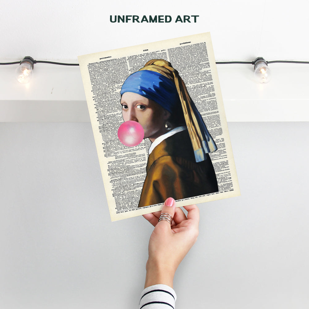 Vermeer Girl With Pearl Earring Dictionary Art, Home Decor - Upcycled Vintage Modern Wall Art Print, Poster - Contemporary Decorations for Bedroom, Living Room - Great Gift - 8x10 Photo Unframed