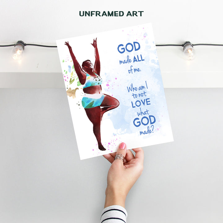 God Made All of Me Religious Christian Bible Verse Wall Art - Inspirational Room Decor for Black African American Woman, Teens, Girls - Motivational Encouragement Gift for Plus Size Curvy Women