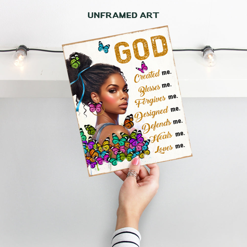 God Wall Decor for Black women - Women's empowerment Motivational poster, spiritual Inspirational Quote - positive Quotes Wall Decor for African Americans - Black Girl religious Christian Wall Art