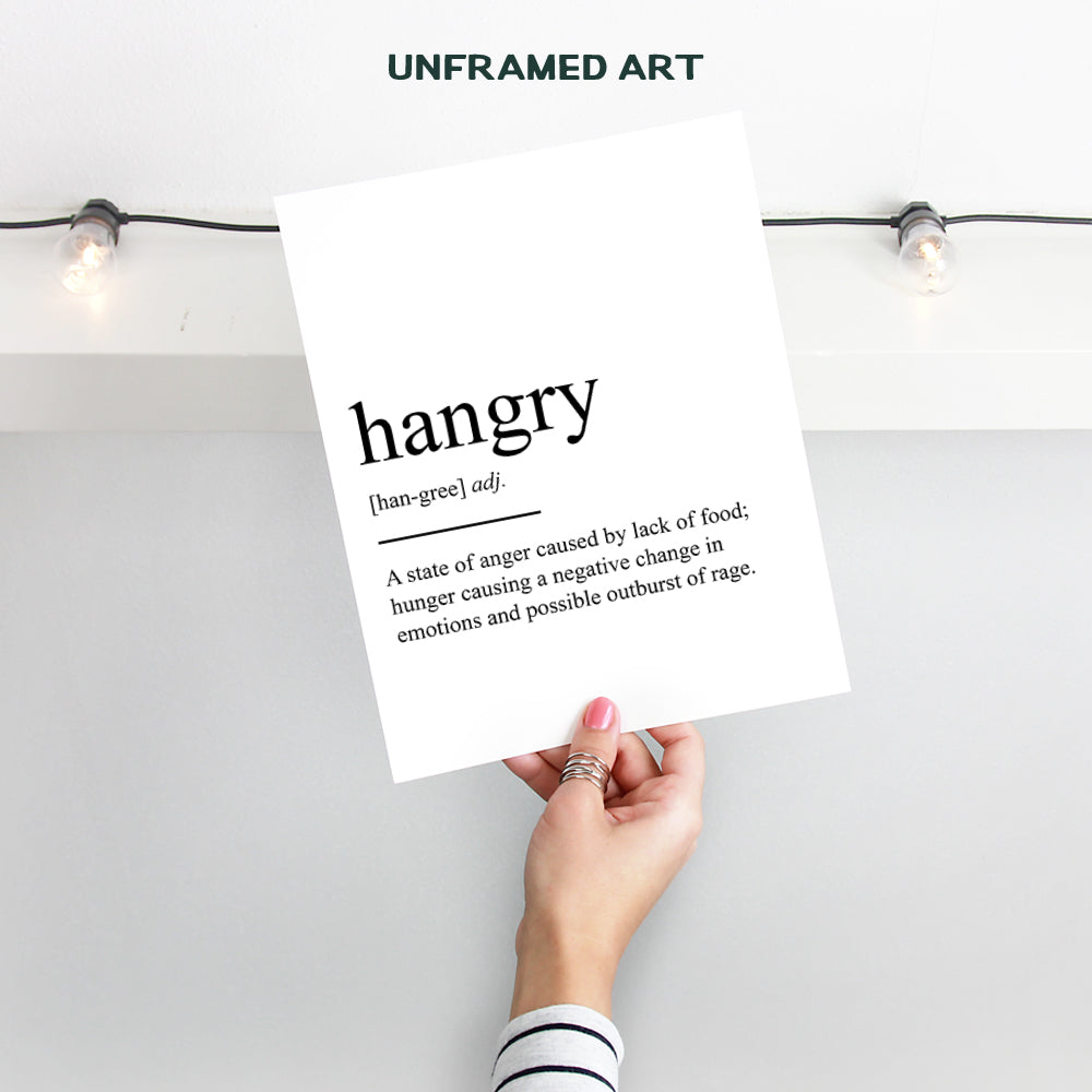 Hangry Definition Wall Art Print Typography - 8x10 Unframed Photo - Makes a Great Gift for Kitchens - Funny Home Decor