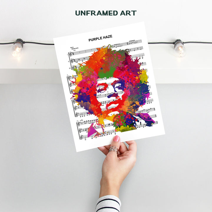 Jimi Hendrix 8x10 Poster, Wall Art, Home Decoration - Graffiti Pop Art Decor for Apartment, Music Studio - Urban Street Art Style Purple Haze Sheet Music Picture Print - Gift for Guitarist, Musician