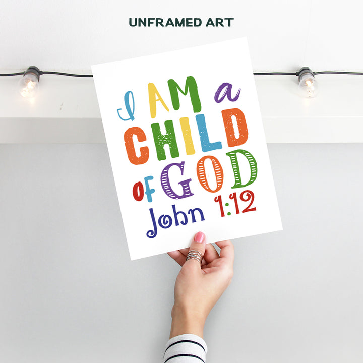 Childrens Bible Verse Wall Art, Religious Wall Decor - Child of God, John 1:12 - Scripture Wall Decor for Kids Bedroom, Girls, Boys Room - Christian Gifts - Unframed 8x10 Inspirational Poster Print