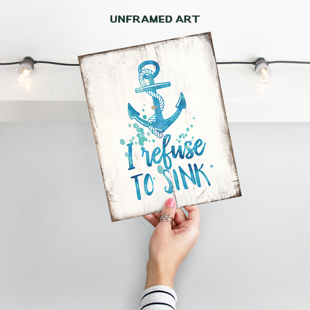 Inspirational Nautical Decor - Motivational Wall Art for Bathroom, Restroom, Guest Bath, Powder Room, Beach House, Bedroom - Vintage, Rustic, Farmhouse Boho Ocean Decor - Teal Blue Housewarming Gift