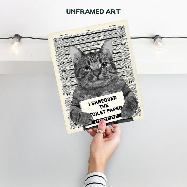 Guilty Cat Wall Decor - Cat Wall Art - Dictionary Art - 8x10 Humorous Poster, Mugshot Wall Art or Home Decoration for Bathroom, Bath - Funny Gag Gift for Cat Lovers - Upcycled Picture Photo Print