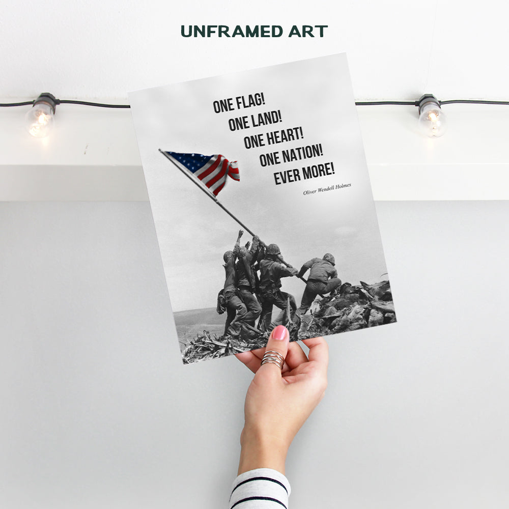 American Flag Wall Art - Marine Flag - Iwo Jima Wall Art Decorations - Marine Corps Photo - Patriotic Gifts for Men, Military Veterans - Office, Living Room, Den, Man Cave Home Decor - 8x10 Unframed