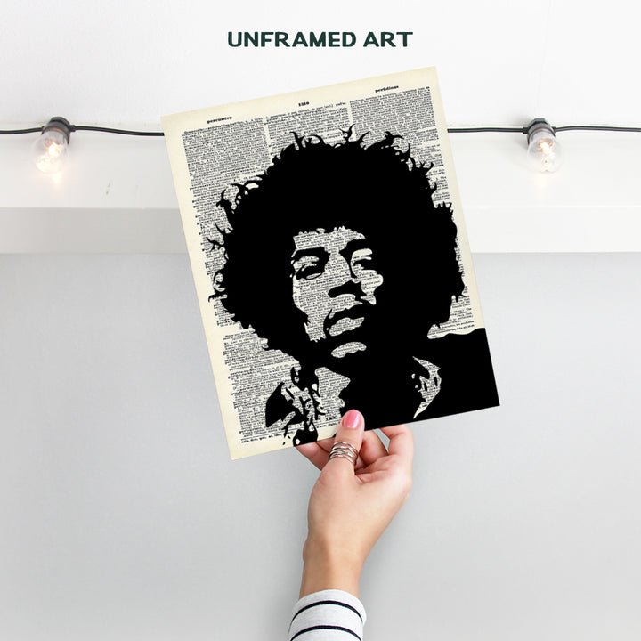 Jimi Hendrix Upcycled Dictionary Wall Art Print - Vintage 8x10 Unframed Photo- Perfect Gift for Rock n Roll 60s Music, Woodstock Fans and Guitar Players, Cool Home Decor