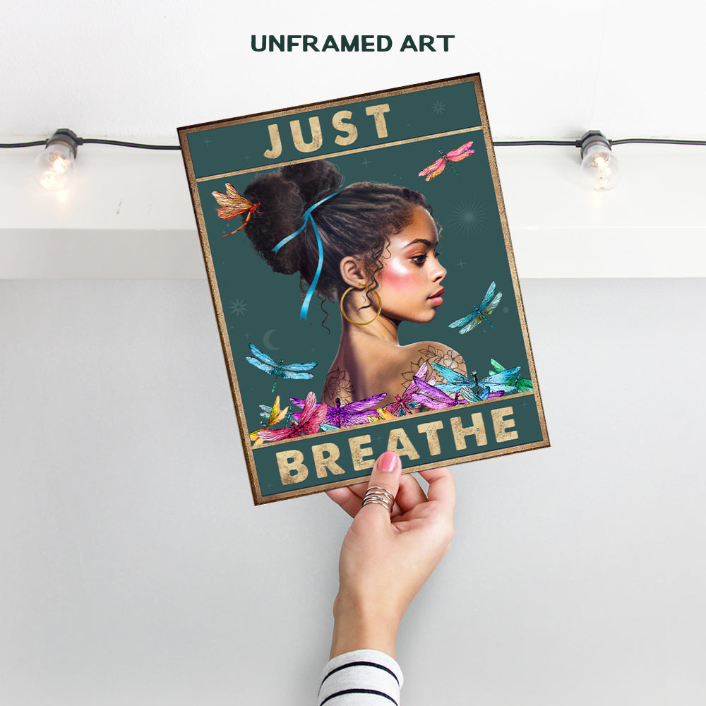 Just Breathe Wall Art for Women - positive Affirmations and Inspirational Quotes African American Wall Decor - Personal Growth Bedroom Decor for Women, Woman, Black Girl, Teen - Motivational Sayings