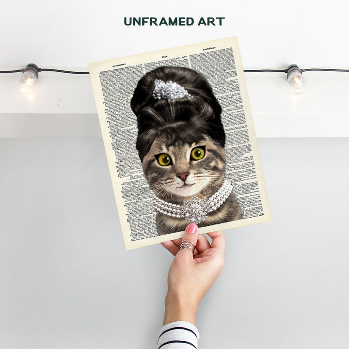 Kitty Golightly Cat Wall Decor - Cat Wall Art - Gift for Audrey Hepburn, Movie Fans - Upcycled Dictionary Wall Art - Funny 8x10 Home Decor Picture, Decoration Poster Print Picture Unframed