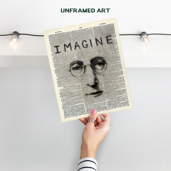 John Lennon Graffiti Upcycled Dictionary Wall Art Print - Great Gift For Beatles and 60’s Music, Street Mural Fans - Contemporary Home Decor - 8x10 Unframed Photo - Imagine