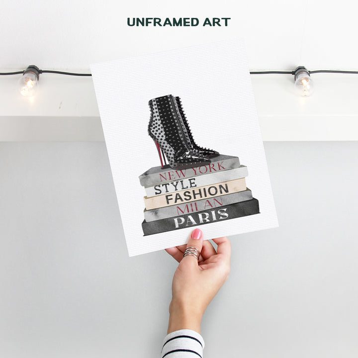 Designer Shoes Wall Art - Fashion Design Poster print - Books of Glam Wall Decor - Glamour Home Decor - Luxury Gifts for Women - Girls Bedroom, Living room decoration