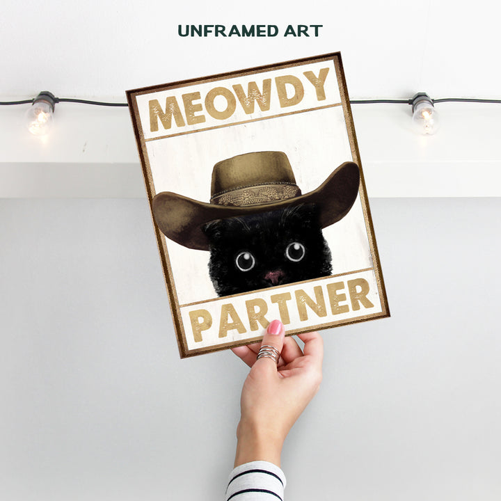 Cute Cat Country Home Decor - Meowdy Cat Wall Decor - funny Cat Wall Art - Western Wall Decor - Cat Gifts for Women - Cat Themed Poster - Cat Dad - Rustic Farmhouse Decorations - Cat Stuff for Men