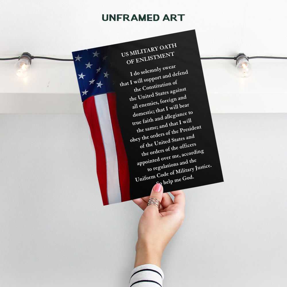 LARGE 11X14 - Oath of Enlistment - Military Decor - Patriotic Decorations - American Flag Wall Art - Veteran Wall Decor - Gift for Marine Corps, Army, Navy, Air Force, Coast Guard - USA Americana