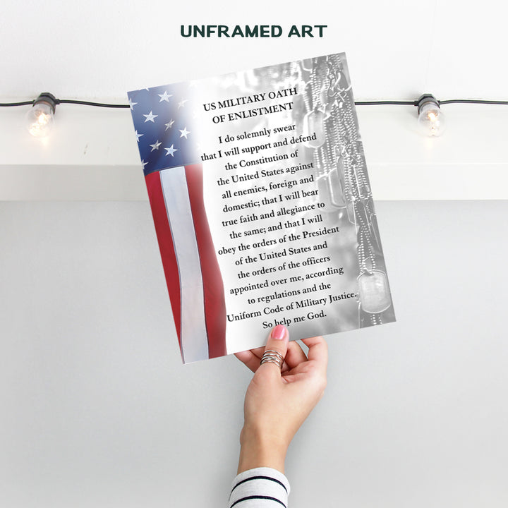 LARGE 11X14 - Oath of Enlistment Military Decor - American Flag Wall Art - Patriotic Room Decor - Veteran Wall Decor - Gift for Soldiers, Vets, Army, Navy, Air Force, Marine Corps, Men, Women - USA