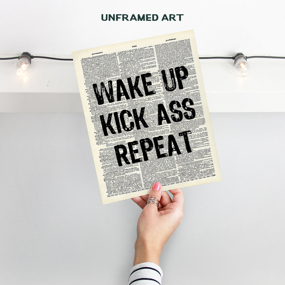 Motivational Wake Up Dictionary Art, Wall Decor Picture - 8x10 Upcycled Home Decoration Poster Print for Office, Apartment, Living Room, Gym, Studio - Inspirational Gift for Entrepreneur, Athlete