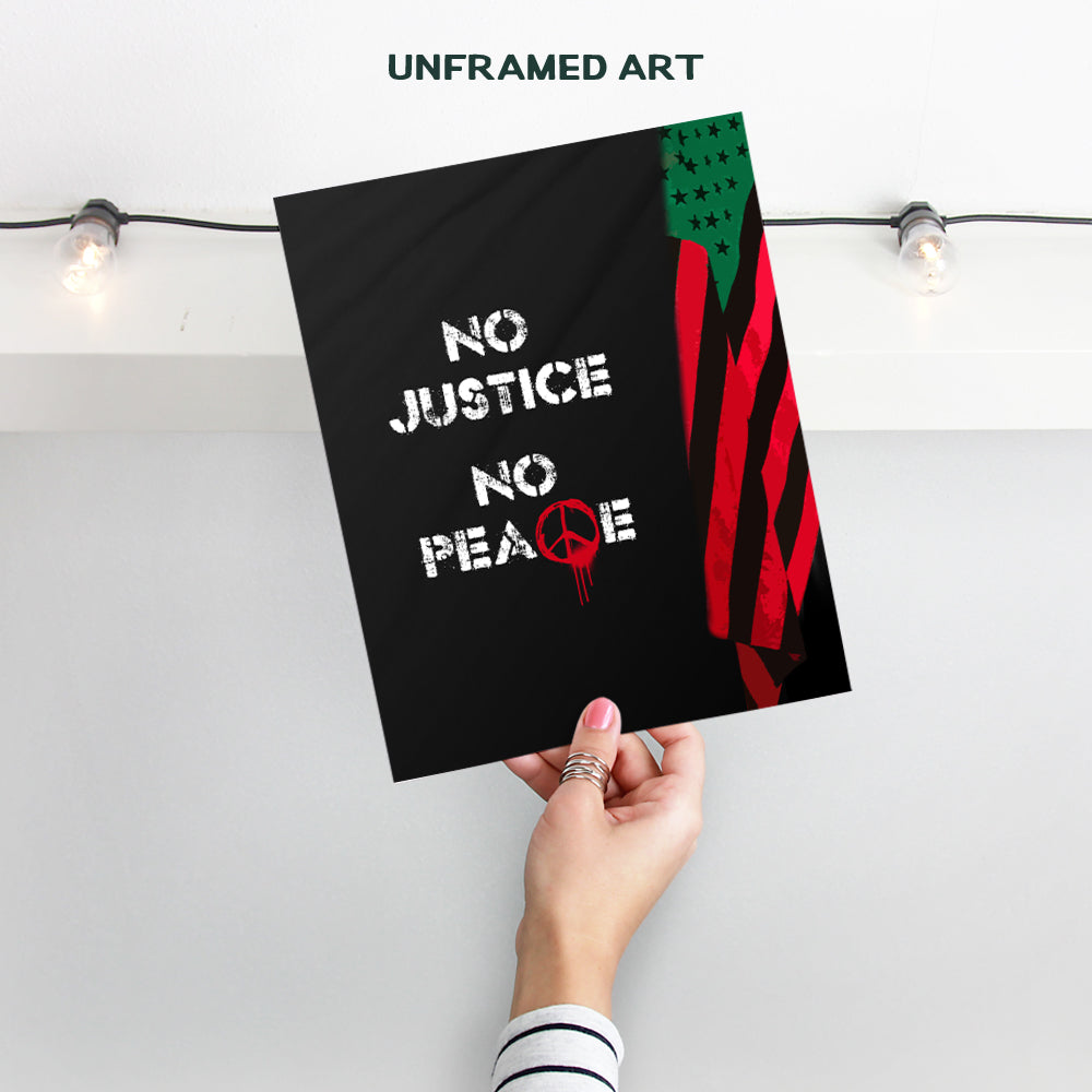 Black African American Wall Art - No Justice No Peace Motivational Quote Afro American Flag Poster - Civil Rights, Black Lives Matter Sign, Black Pride Decor - Inspirational Gift