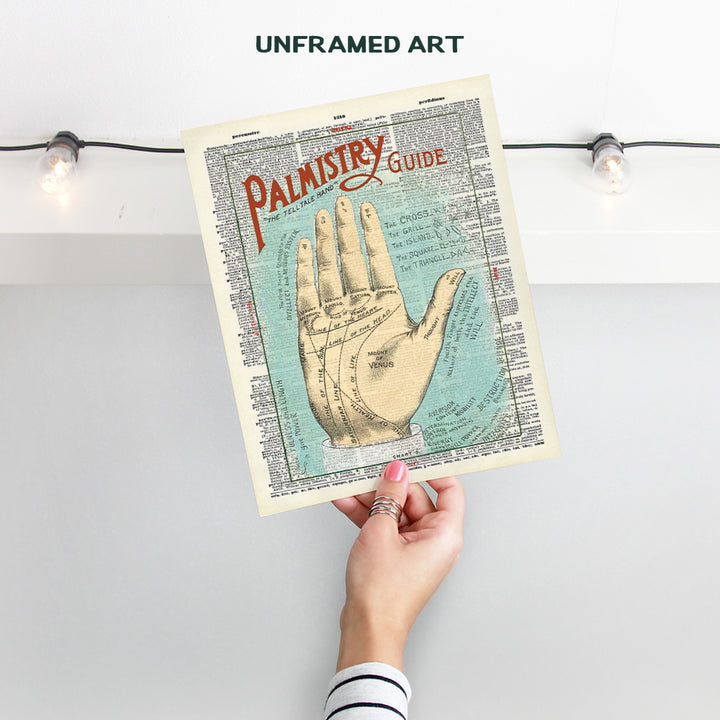 Vintage Palmistry Upcycled Dictionary Wall Art Decor - Retro 8x10 Home Decoration Picture for Living Room, Bedroom, Apartment - Gift for Psychic, Fortune Teller, Palm Reader, Clairvoyant, Occult Fan