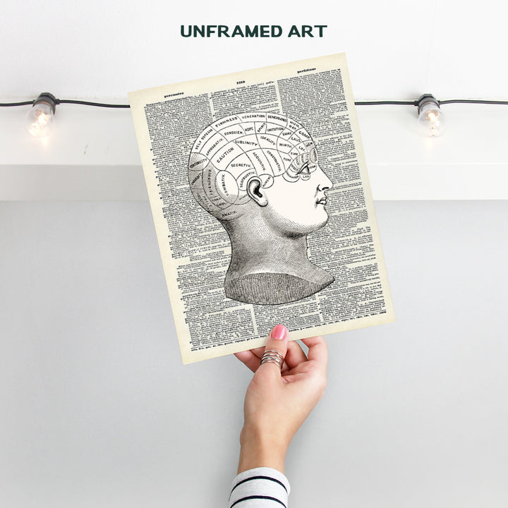 Phrenology Upcycled Dictionary Wall Art Print - Vintage 8x10 Unframed Photo - Great Gift for Steampunk and Human Anatomy Lovers - Cool Home Decor