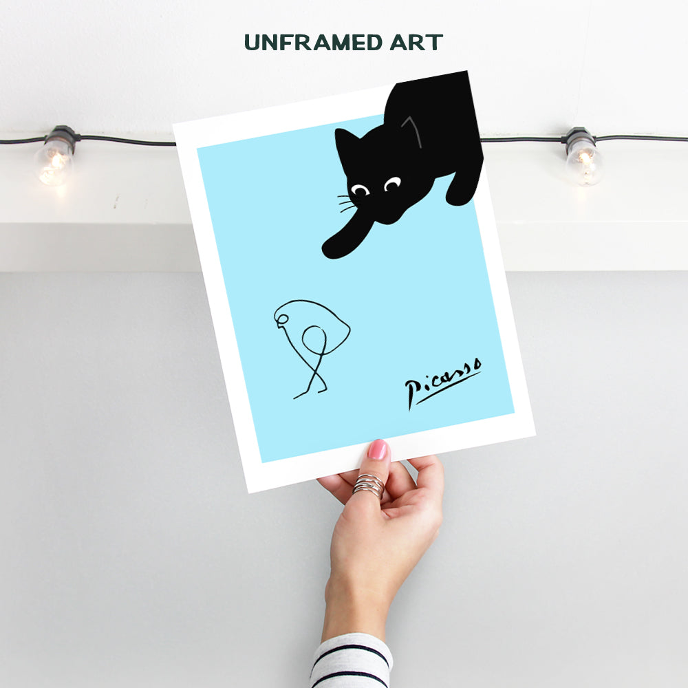 Pablo Picasso Wall Art - Cute Cat Wall Art - Black cat Home Decor - Picasso Poster - Cat Wall Decor - Pablo Picasso Poster - Cat Lover Gift for Women - Blue Aesthetics Abstract art Minimalist Line art