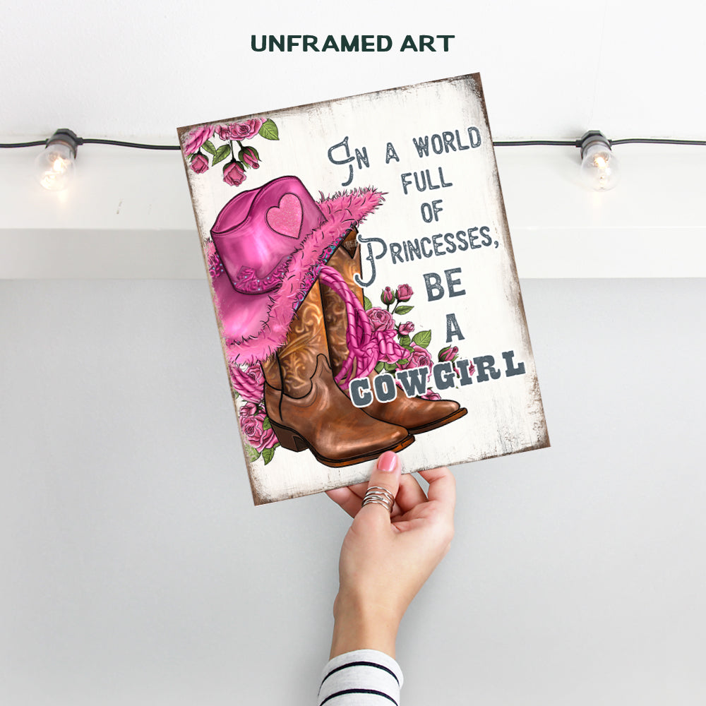 Pink Cowgirl Wall Art for Women - Cute Sayings Western Wall Decor - Inspirational Boho Living Room Decor, Bohemian Wall Decor for Women, Woman, Girls, Teens - Rustic Bathroom Decor Country Decorations