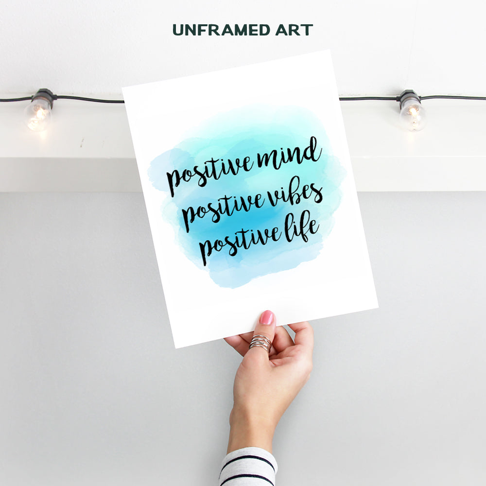 Positive Mind Unframed Wall Art Print - Watercolor Typography - Makes a Great Gift for Home Decor - Inspirational and Motivational - Ready to Frame (8x10) Photo