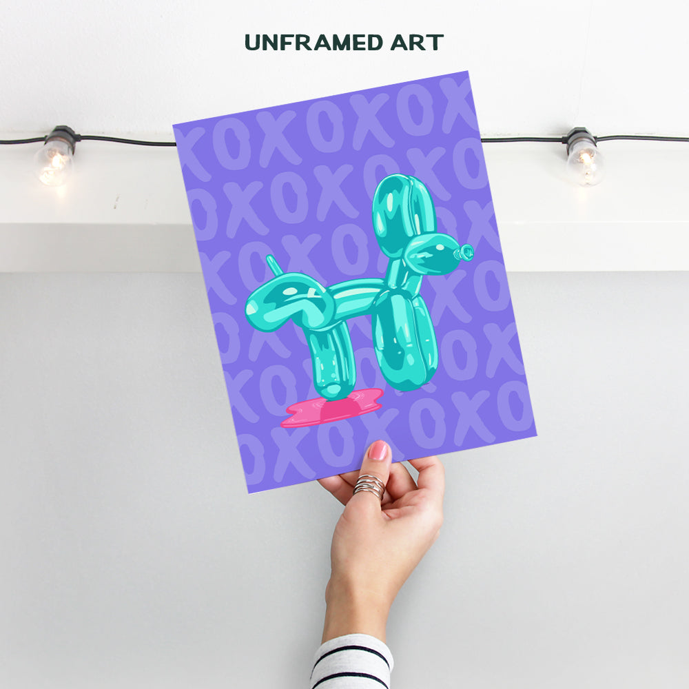 Purple Bathroom Accessories Bathroom Decor - Teal Blue Bathroom Wall Art - Balloon Dog Pop art Funky funny Wall Decor- Preppy Trendy Wall Decor - Cute Chic 80s X0 Minimalist Modern art Dorm Room Decor