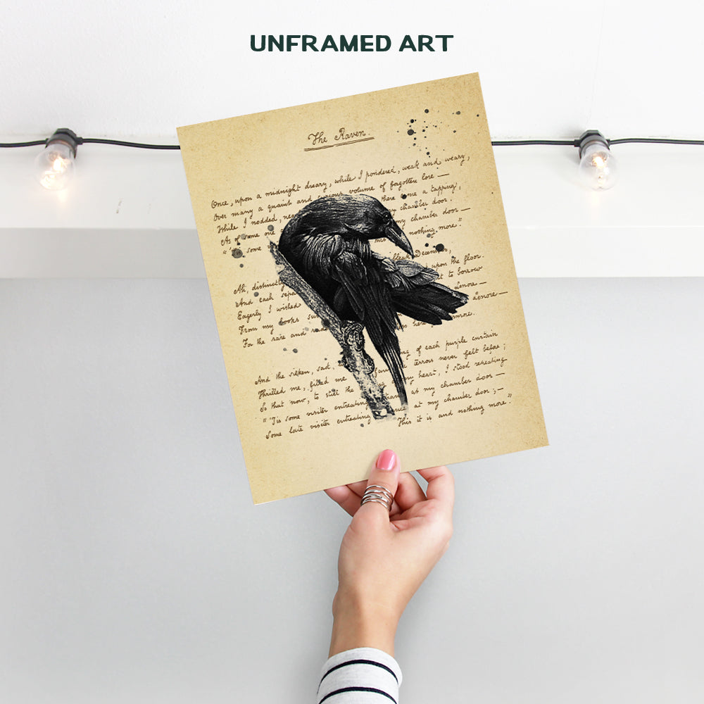 The Raven - Edgar Allan Poe Vintage Wall Art Decor Set - Rustic Retro Home, Apartment or Office Decoration Picture for Living Room, Bedroom - Gift for Goth and Steampunk Fans