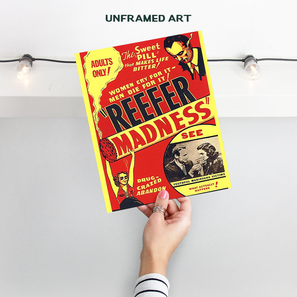 Reefer Madness - Dope Wall Art - Marijuana Decorations - Pothead Gifts - Weed Gifts - Cannabis Gifts - Stoner Room Decor Accessories - Ganja Wall Art for Men, Women - 8x10 Vintage Movie Poster