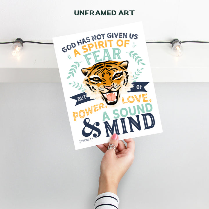 Motivational Inspirational Quote Religious Bible Verse Wall Art - Christian Scripture Tiger Wall Decor for Home, Sunday School, Kids, Boys Bedroom, Living Room, Church - Jungle Animal Catholic Gifts