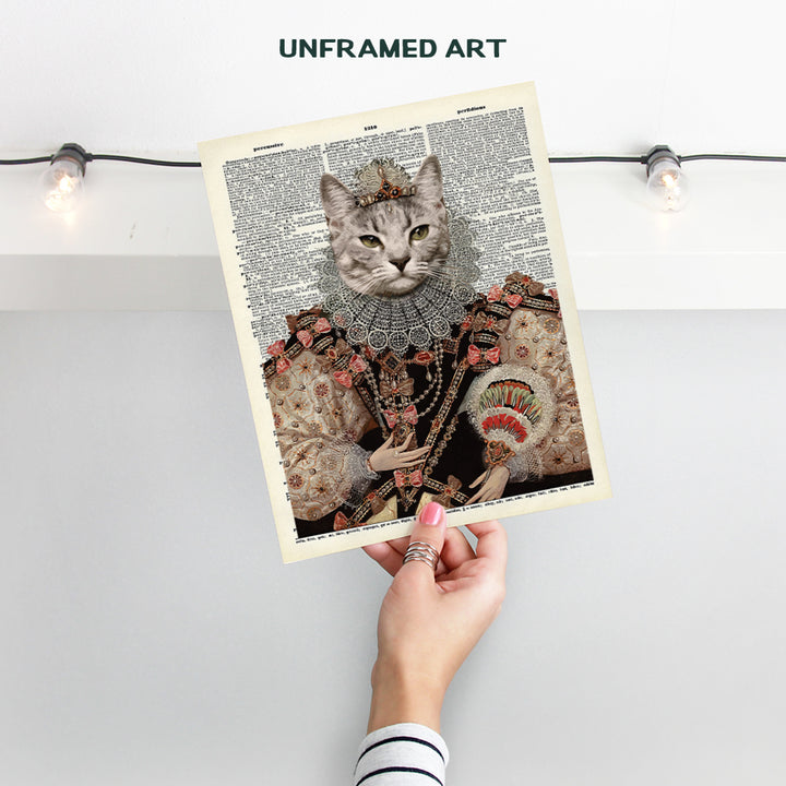 Renaissance Cat Queen Dictionary Wall Art Print - Funny Home Decor for Kitty Lovers and a Great Gift for Her. - Vintage 8x10 Photo - Makes a Great Set with King Cat - Unframed