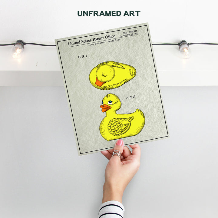 Original Rubber Duck Bathroom Patent Art Print - 8x10 Vintage Wall Art Poster - Chic Retro Home Decor for Boys, Girls, Kids, Baby Room, Nursery or Bath - Great Gift for Mom - Unframed Photo