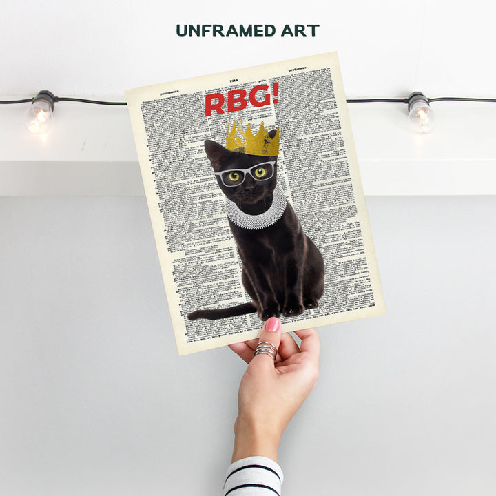 Ruth Bader Ginsburg Cat Wall Art Print - Funny RBG Cat Wall Decor - Upcycled Dictionary Art Picture - Vintage Photo - Great Unique Home Decor or Gift For Lawyers, Attorneys