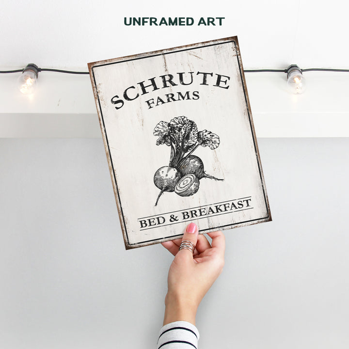 Schrute Farms Bed and Breakfast Poster Print - Funny 8x10 Wall Decor, Home Art Decoration - Unique Humorous Gift for The Office TV Show, Michael Scott, Dwight Schrute Fans - Unframed Photo Picture