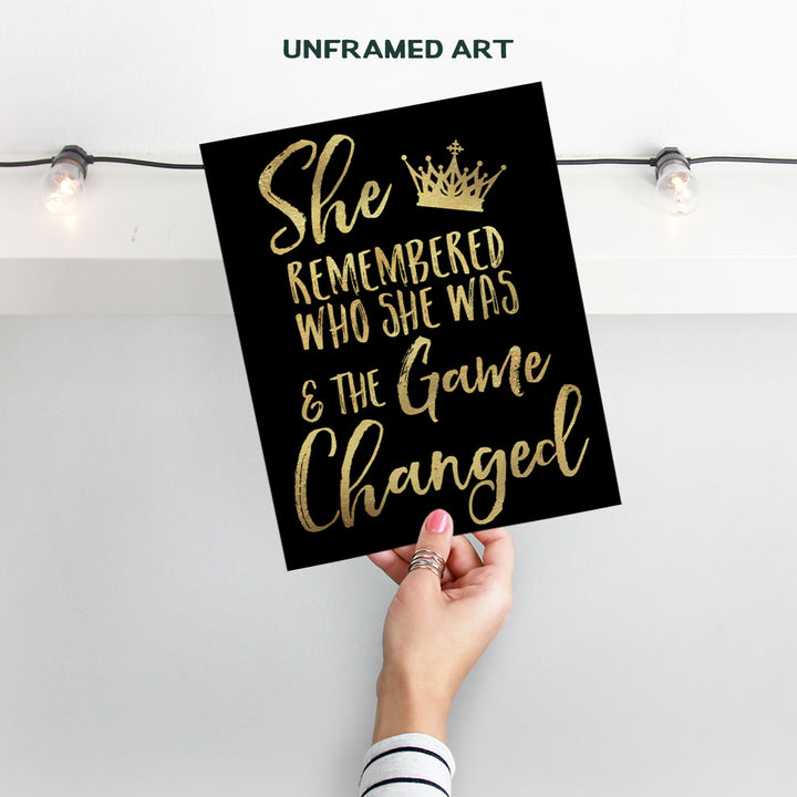 Inspiration Motivational poster for Woman - She Remembered Who She Was And the Game Changed - Teen Girls Women Bedroom Wall Art & Decor - Encouragement Gift - Motivation Saying Poster 8x10