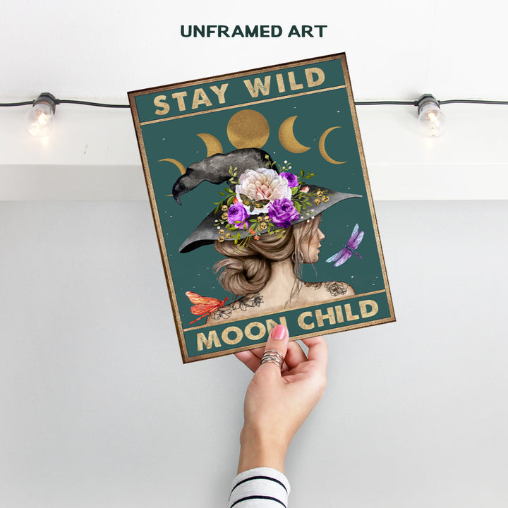 Stay Wild Moon Child - Hippie Room Decor - Womens Boho Wall Art - Witch Decor - Celestial Boho Wall Decor - Bohemian Wall Decor - Moon Wall Decor - Witchy Room Decor - Wicca Witchcraft Wiccan Decor