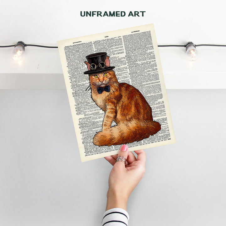 Steampunk Cat Wall Art Decor - 8x10 Dictionary Art Poster Picture- Chic Upcycled Home and Wall Decor, Room Decoration - Cool Gift for Cat Lovers, Pet Owners, Kitty, Kitten, Animal Fans, Girls, Women