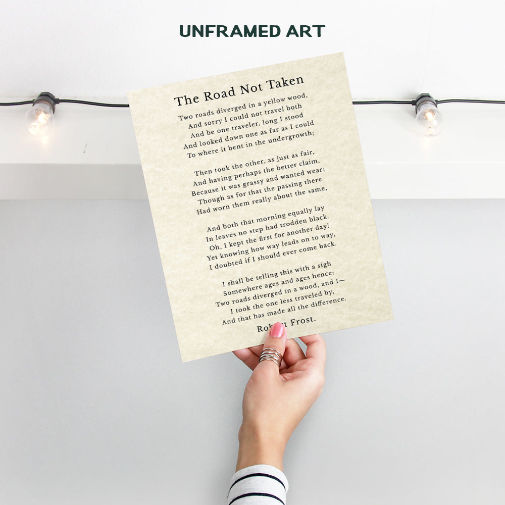 The Road Not Taken Poem - Robert Frost Quote - Unframed Wall Art Print - Perfect Inspirational and Motivational Gift - Chic Home Decor - Ready to Frame (8x10) Photo