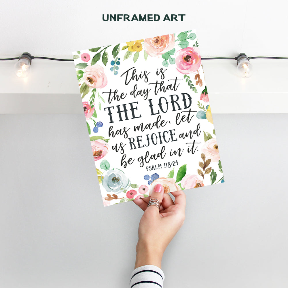 This Is The Day The Lord Has Made Sign - Christian Bible Verse Wall Art - Religious Scripture Wall Decor Poster Print for Bedroom, Living Room, Kitchen - Floral Art for Women, Her, Wife, Girlfriend