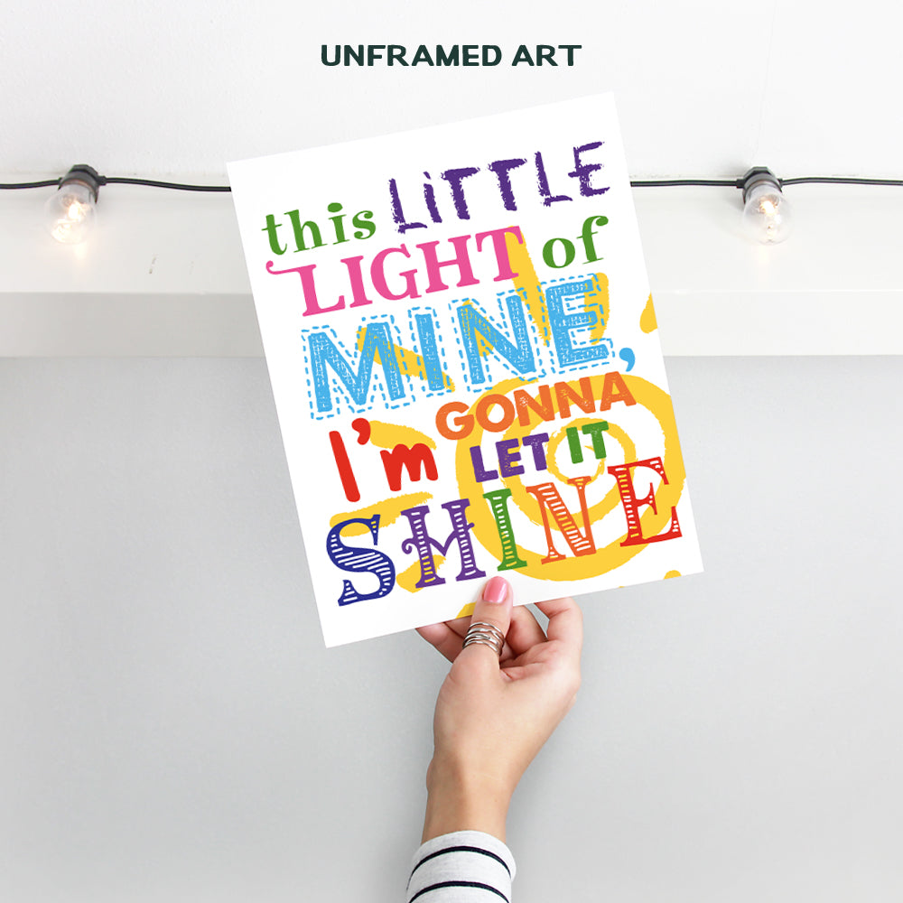 Kids Wall Decor for Girls Bedroom, Boys Room Decor, Baby Nursery - Cute Original Colorful Wall Art - Unique Housewarming Gift - This Little Light of Mine - 8x10 UNFRAMED Picture Print