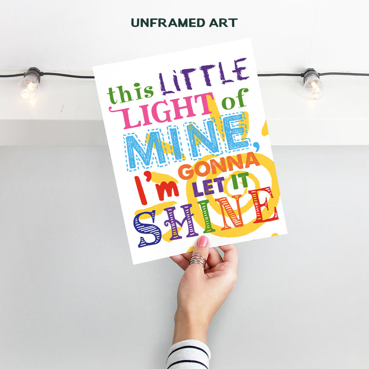 Kids Wall Decor for Girls Bedroom, Boys Room Decor, Baby Nursery - Cute Original Colorful Wall Art - Unique Housewarming Gift - This Little Light of Mine - 8x10 UNFRAMED Picture Print