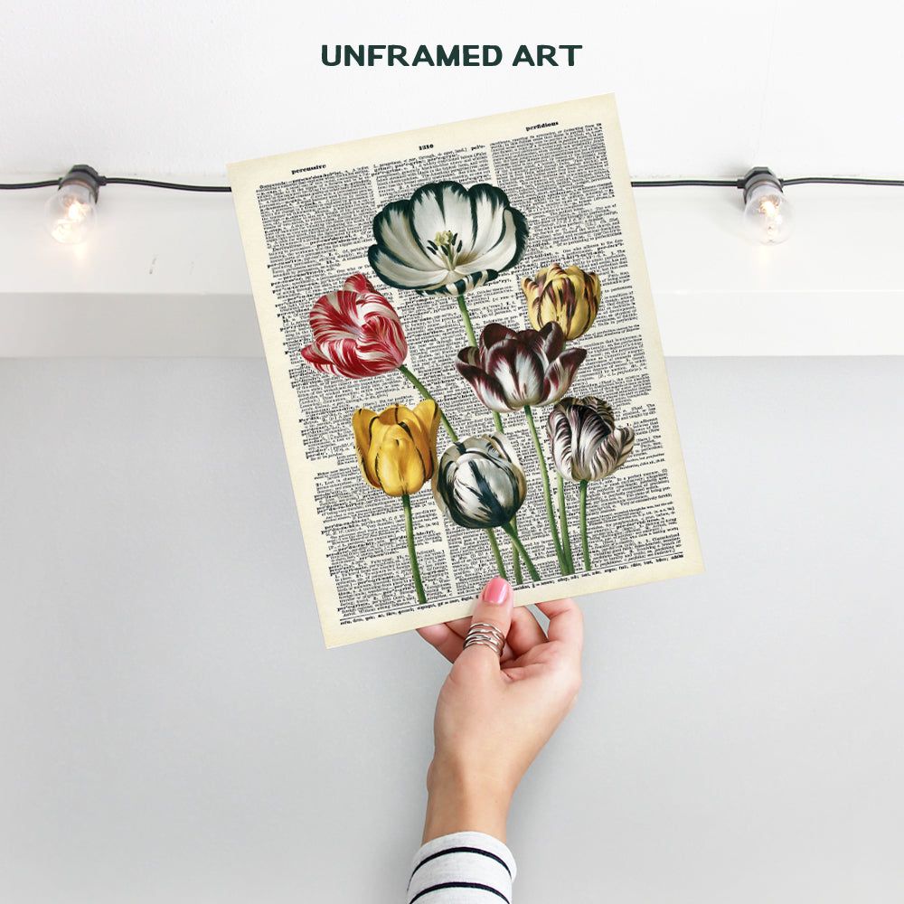 Floral Upcycled Dictionary Art Picture - Unique Wall Decoration Poster For Bedroom, Bathroom, Bath, Kitchen, Home Office, Apartment - Vintage Decor or Gift for Women, Her, Wife - 8x10 Photo Print