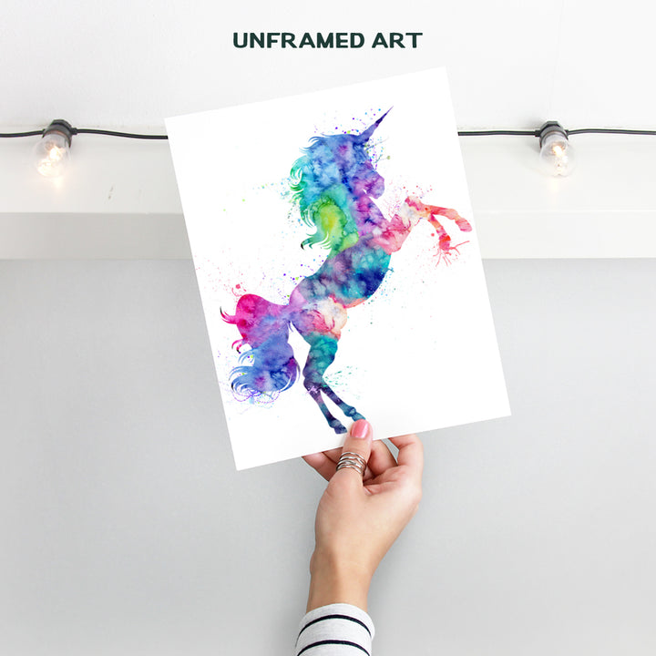 Unicorn Watercolor Wall Art Print - 8x10 Unframed Photo - Perfect Gift for Girls Room, Chic Home Decor